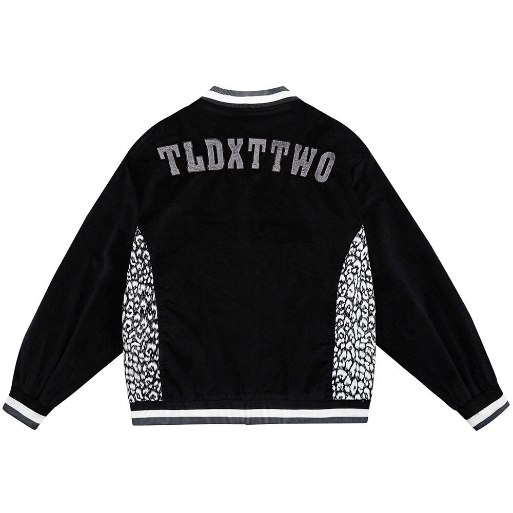 Jacket Men Leopard Patchwork Letter Embroidery Baseball Coat Japanese Hipster Retro Hip Hop Advanced Fashion Streetwear