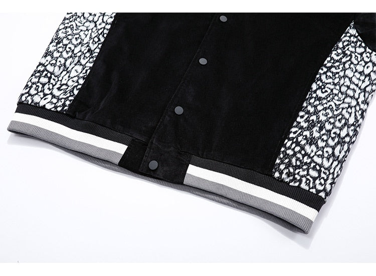 Jacket Men Leopard Patchwork Letter Embroidery Baseball Coat Japanese Hipster Retro Hip Hop Advanced Fashion Streetwear