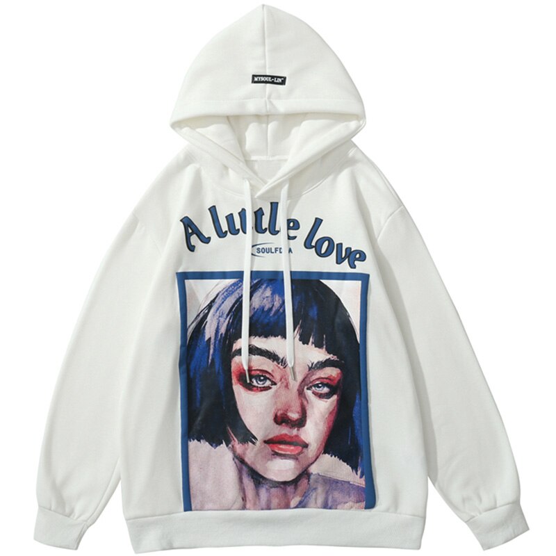 Hoodie Men Cool Girl Letter Printed Fleece Sweatshirts Soft Cozy Warm Hooded Oversize Japanese Harajuku Couple Pullover