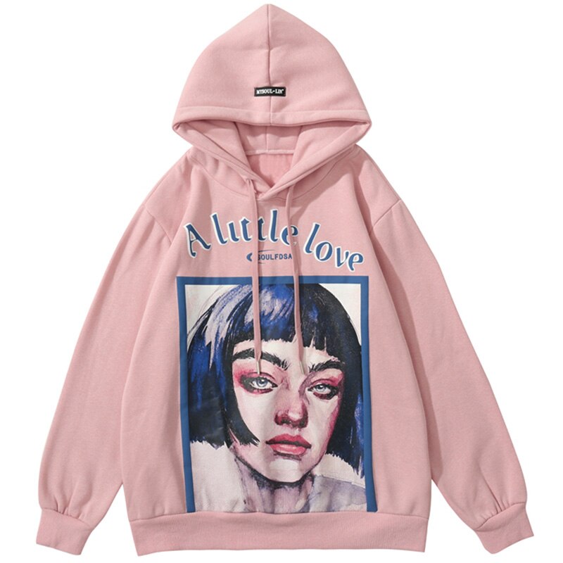 Hoodie Men Cool Girl Letter Printed Fleece Sweatshirts Soft Cozy Warm Hooded Oversize Japanese Harajuku Couple Pullover