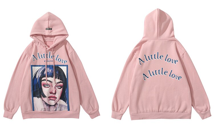 Hoodie Men Cool Girl Letter Printed Fleece Sweatshirts Soft Cozy Warm Hooded Oversize Japanese Harajuku Couple Pullover