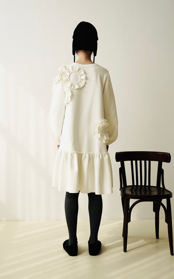 Original sweet flower ruffled dress female mid-length skirt loose and thin