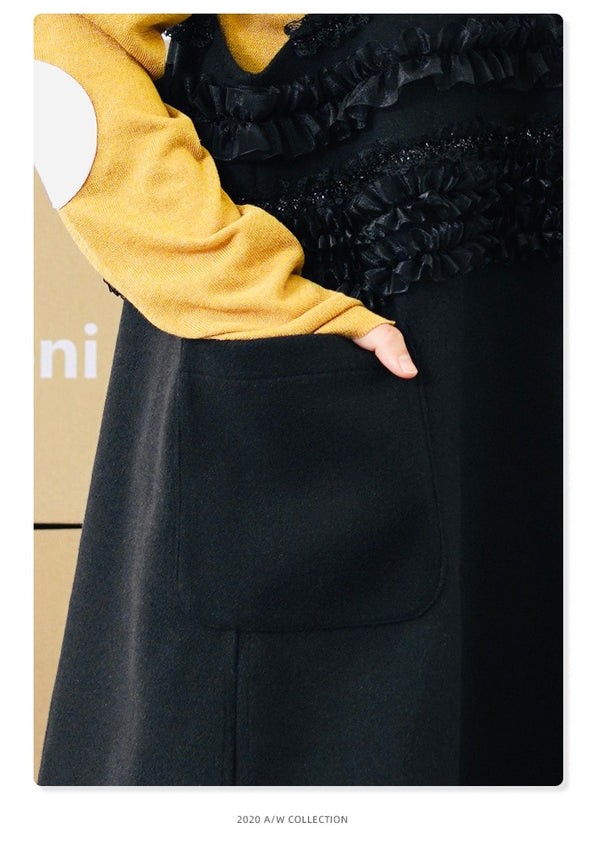 Original black mid-length dress female autumn and winter loose sleeveless bottoming vest skirt