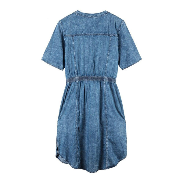 Women's Plus Size Denim Dress Summer Slim Fit Dress Casual Dress Woven Denim Short Sleeve -LengtKneeh with Sashes