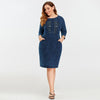 New Fashion Plus Size Denim Dress Solid Tassel Sequined Glitter Stitching Seven-minute Sleeved Dress For Female