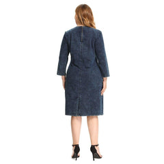 Women's Plus Size Denim Dress Elasticity  Knitted Denim Dresses Slim Fit Casual Dress Shoulder Pads Midi Dress