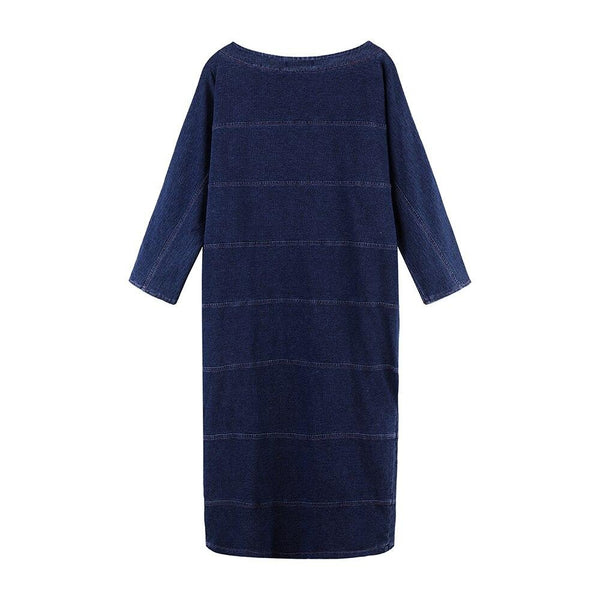 Women's Plus Size Denim Dress Elasticity  Knitted Denim Dresses Slim Fit Casual Dress Shoulder Pads Midi Dress