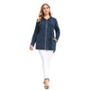 Women's Plus Size Casual Long Style Slim Denim Jacket for Woman Premium Stretch Knitted Denim with Shoulder Pads