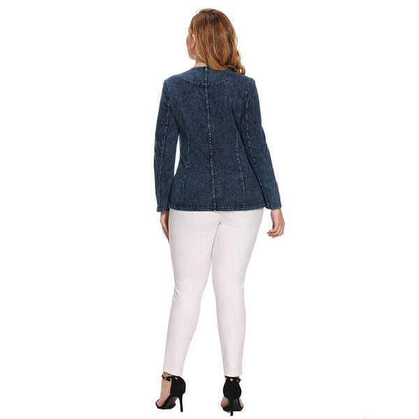 Women's Jacket Plus Size Casual Denim Jacket Premium Stretch Knitted  Denim Blouses with Shoulder Pads Chaquetas
