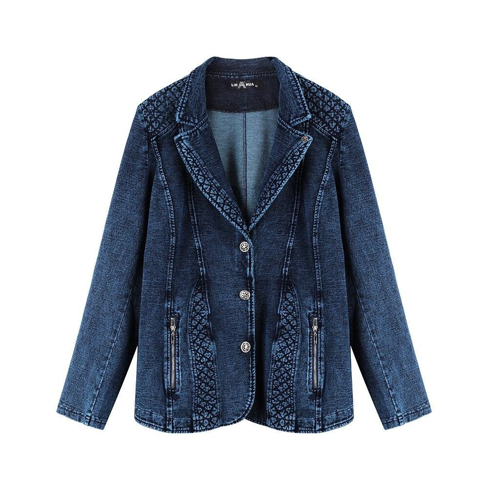 Women's Jacket Plus Size Casual Denim Jacket Premium Stretch Blouses Knitted Denim Chaquetas