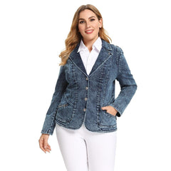 Women's Plus Size Tailored Denim Coat Cotton Knitted  Busine Suit Fashion  Cotton Knitted Jacket