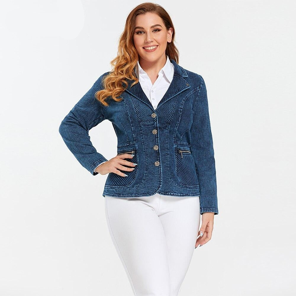 Women's Jacket Plus Size Tailored Denim Jacket Cotton Knitted Busine Suit Blouses Fashion Cotton Knitted Chaquetas