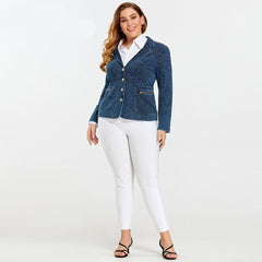 Women's Jacket Plus Size Tailored Denim Jacket Cotton Knitted Busine Suit Blouses Fashion Cotton Knitted Chaquetas