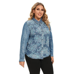 Women's Blouses Plus Size Cotton Woven Denim Shirt Button Up Long Sleeve Turn-Down Collar Female Casual Fashion Blouses