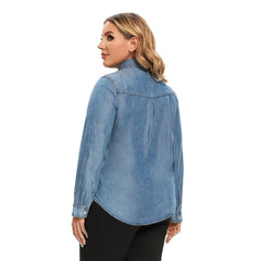 Women's Blouses Plus Size Cotton Woven Denim Shirt Button Up Long Sleeve Turn-Down Collar Female Casual Fashion Blouses