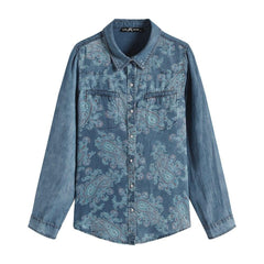 Women's Blouses Plus Size Cotton Woven Denim Shirt Button Up Long Sleeve Turn-Down Collar Female Casual Fashion Blouses