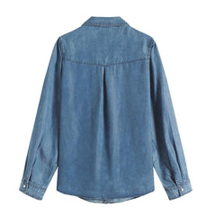 Women's Blouses Plus Size Cotton Woven Denim Shirt Button Up Long Sleeve Turn-Down Collar Female Casual Fashion Blouses