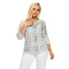 Women's Plus Size Summer Polyester Belt Stretch 3/4 Sleeve V-neck T-shirt With Sequins Casual Loose Top
