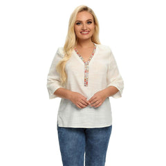 Women's Plus Size Spring And Summer Cotton Top With Sequined V-Neck Casual Top