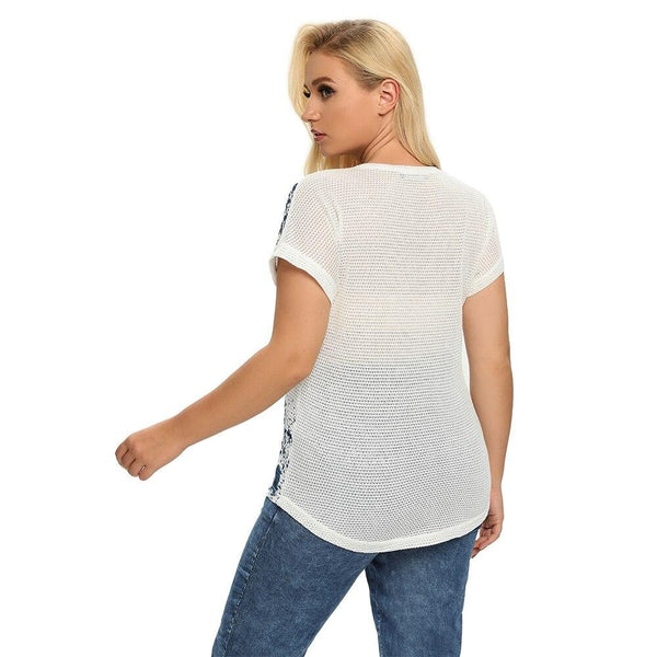 Women's Plus Size Summer Polyester Short-Sleeved T-Shirt With Stretch Short Sleeves With Sequins Printed Top