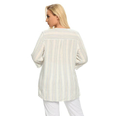 Women's Plus Size Spring And Summer Striped Cotton Top With Sequined V-Neck Casual Top