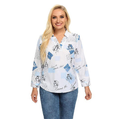 Women's Plus Size Spring Polyester T-shirt With Buttons Printed Letters Casual Top