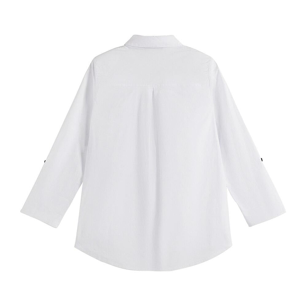 Women's Plus Size Spring Shirt With Elastic Printing And Beaded Lapel Tie Button Casual Top