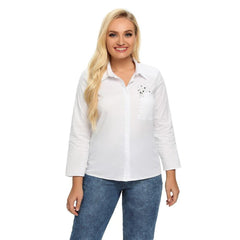 Women's  Plus Size Spring Shirt With Elastic Beaded Lapel Tie Button Casual Top