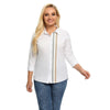 Women's Plus Size Spring Shirt With Elastic Lapel Tie Button With Sequin Casual Top
