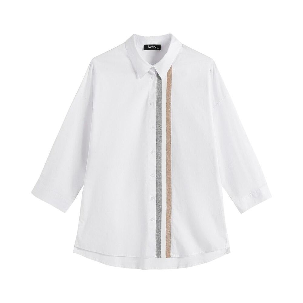 Women's Plus Size Spring Shirt With Elastic Lapel Tie Button With Sequin Casual Top