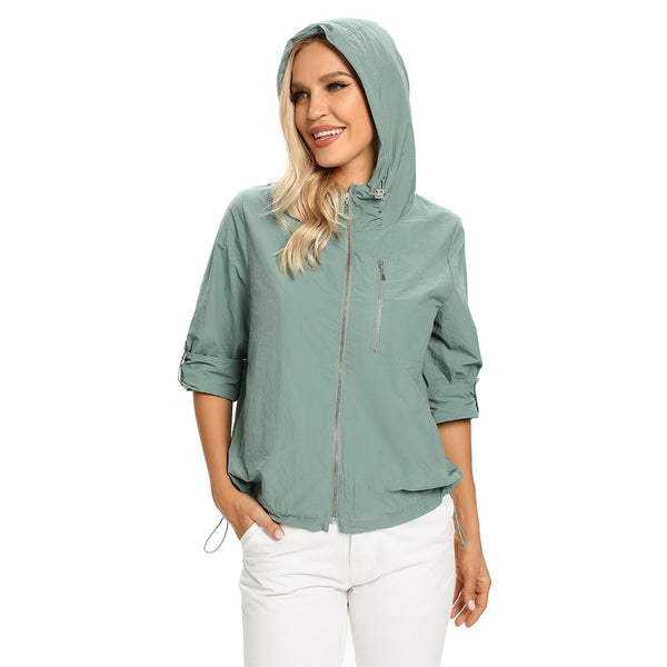 Women's Plus Size Windbreaker Short Hooded Jacket Spring And Autumn Loose Zipper Windbreaker