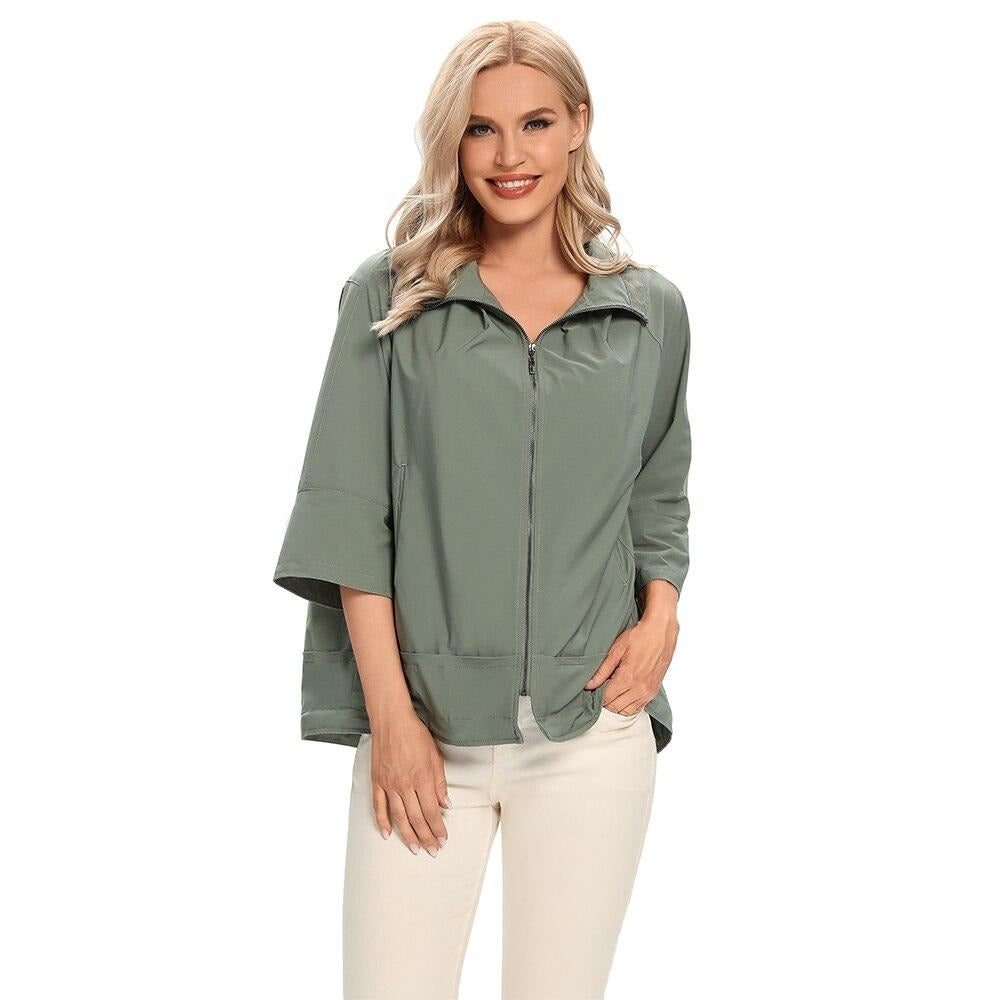 Women's Plus Size Windbreaker Short Lapel Jacket Spring And Autumn Loose Zipper Windbreaker