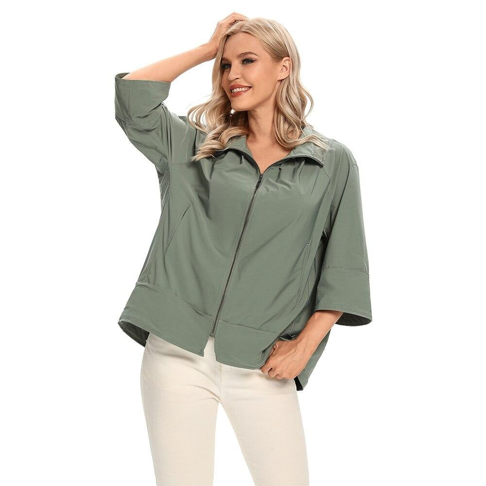 Women's Plus Size Windbreaker Short Lapel Jacket Spring And Autumn Loose Zipper Windbreaker
