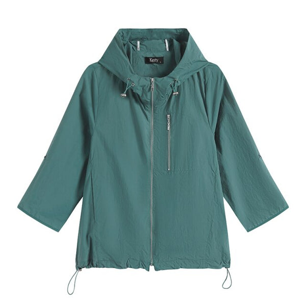 Women's Plus Size Windbreaker Short Hooded Jacket Spring And Autumn Loose Zipper Windbreaker