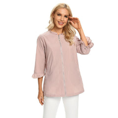 Women's Plus Size Windbreaker Mid-Length Round Neck Jacket Spring And Autumn Loose Zipper Windbreaker