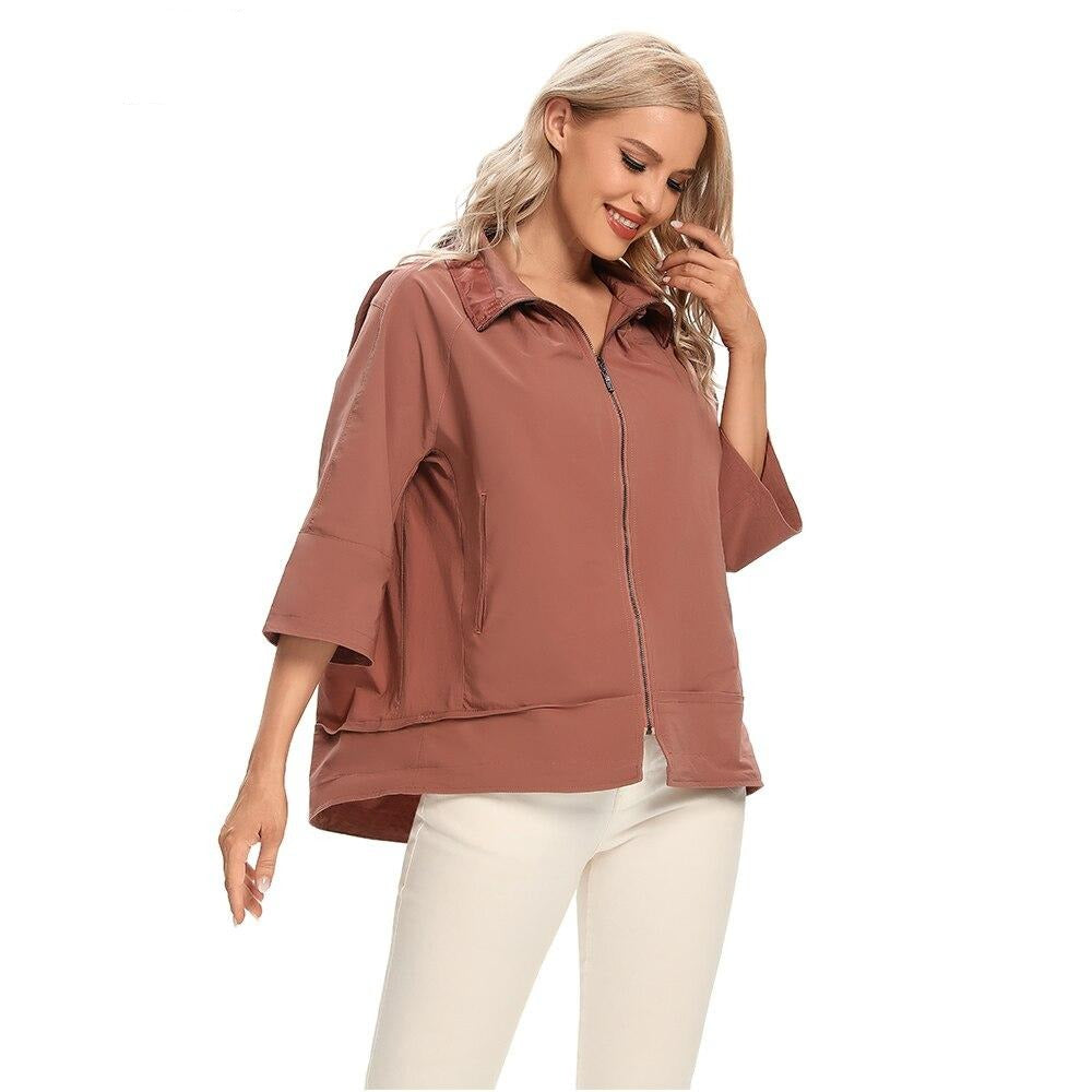Women's Plus Size Windbreaker Short Lapel Jacket Spring And Autumn Loose Zipper Windbreaker