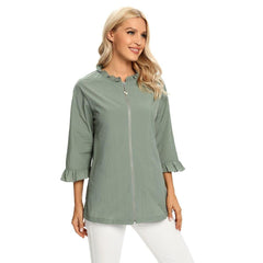 Women's Plus Size Windbreaker Mid-Length Round Neck Jacket Spring And Autumn Loose Zipper Windbreaker