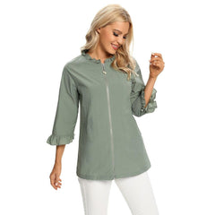 Women's Plus Size Windbreaker Mid-Length Round Neck Jacket Spring And Autumn Loose Zipper Windbreaker