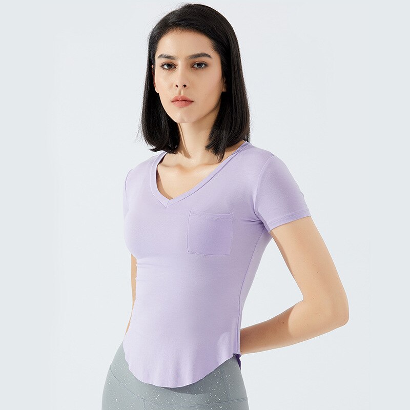 Ultralight V-neck Sport Fitness Training T-shirt Women Breathable Slim Fit Workout Gym Short Sleeved Shirts Crop Top