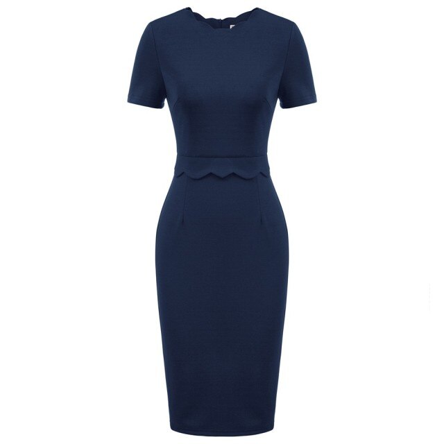 Women's Dress Solid Color Scalloped Neckline Hips-Wrapped Lady Fashion