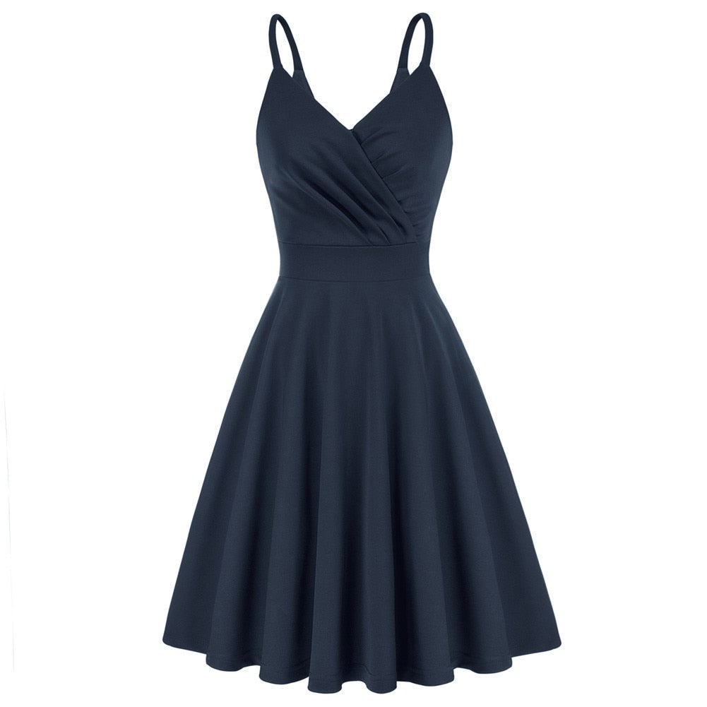 Grace Karin Women V-Neck Cami Dress U-Back Pleated Bodice Flared A-Line Dress Evening Party Formal Business Elegant Dress New