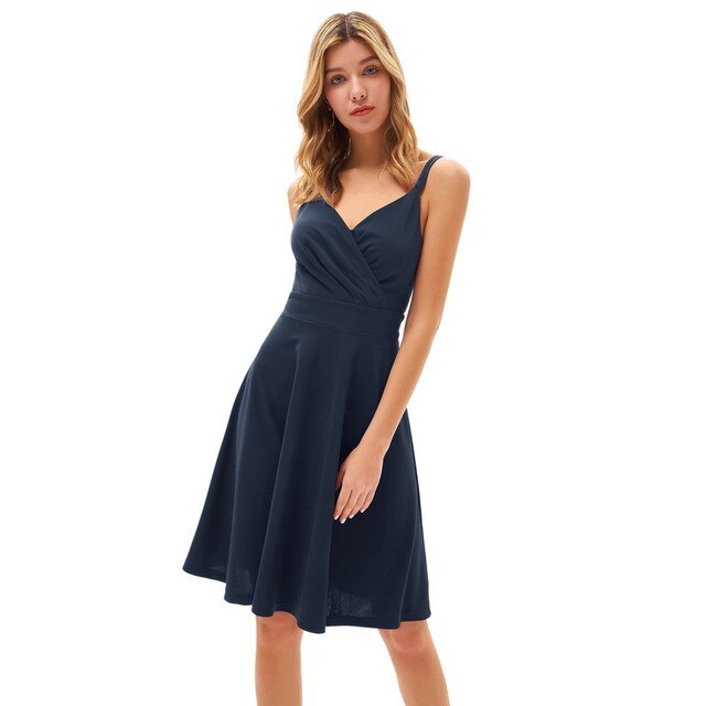 Grace Karin Women V-Neck Cami Dress U-Back Pleated Bodice Flared A-Line Dress Evening Party Formal Business Elegant Dress New