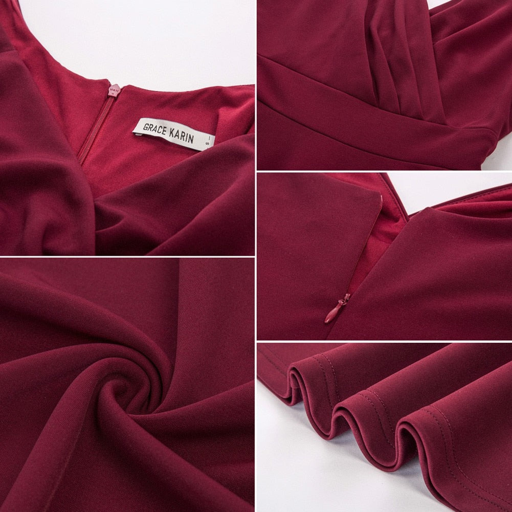 Grace Karin Women V-Neck Cami Dress Summer Sexy U-Back Pleated Bodice Flared A-Line Knee Length Swing Dress Cocktail Party Lady