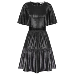 Grace Karin Party Dresses Women Metal-Like Mini Dress Short Sleeve Crew Neck Pleated Waist Ruffles Fashion Classic A-Line Dress