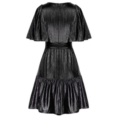 Grace Karin Party Dresses Women Metal-Like Mini Dress Short Sleeve Crew Neck Pleated Waist Ruffles Fashion Classic A-Line Dress