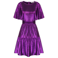 Grace Karin Party Dresses Women Metal-Like Mini Dress Short Sleeve Crew Neck Pleated Waist Ruffles Fashion Classic A-Line Dress