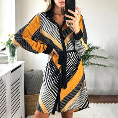 Loose Dress A-line Business Womens Casual Lapel Button Down Shirt Dress