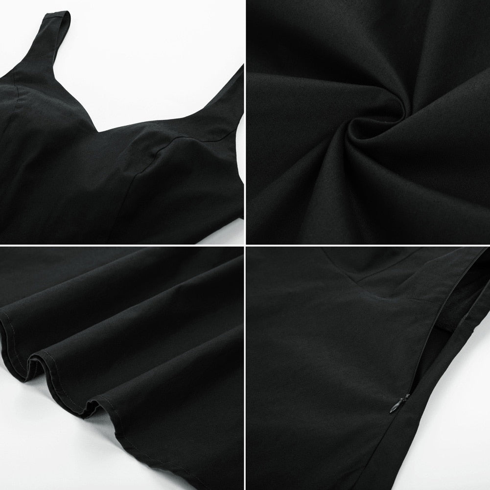 Grace Karin Women V-Neck Dress Vintage Belt Sleeveless U-Back Party Evening Office Elegant Swing Flared A-Line Cotton Dress New