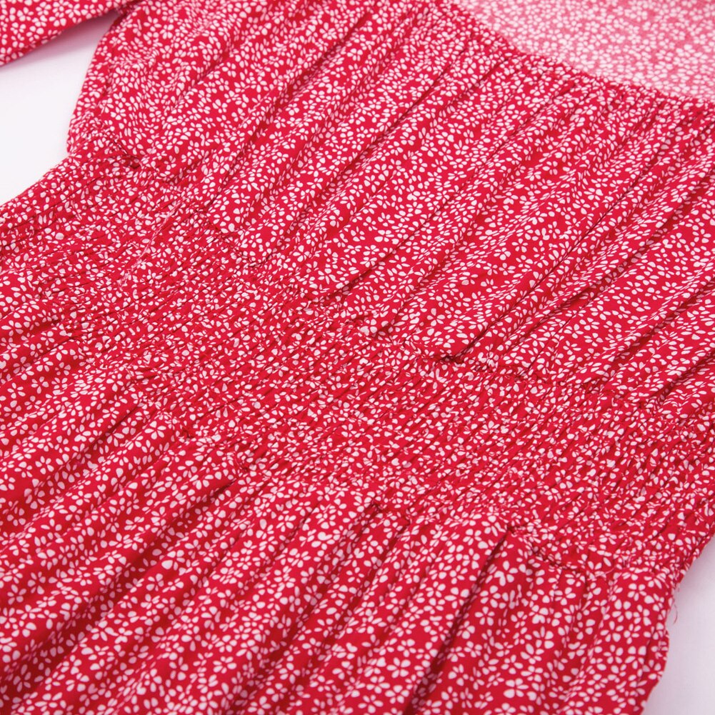 Women Side Split Dress Square Neck Long Sleeve Smock Waist Casual Party Vacation Holiday Boho Swing Print Floral Dresses Fall