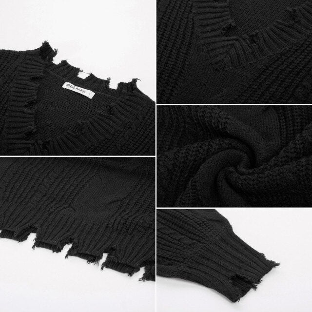 GK Women Cable Knitted Sweater Dress Long Lantern Sleeve V-Neck Distressed S Version Style Knitted Dress Clothing